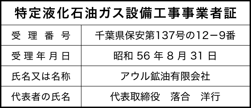 特定液化石油ガス設備工事事業者証